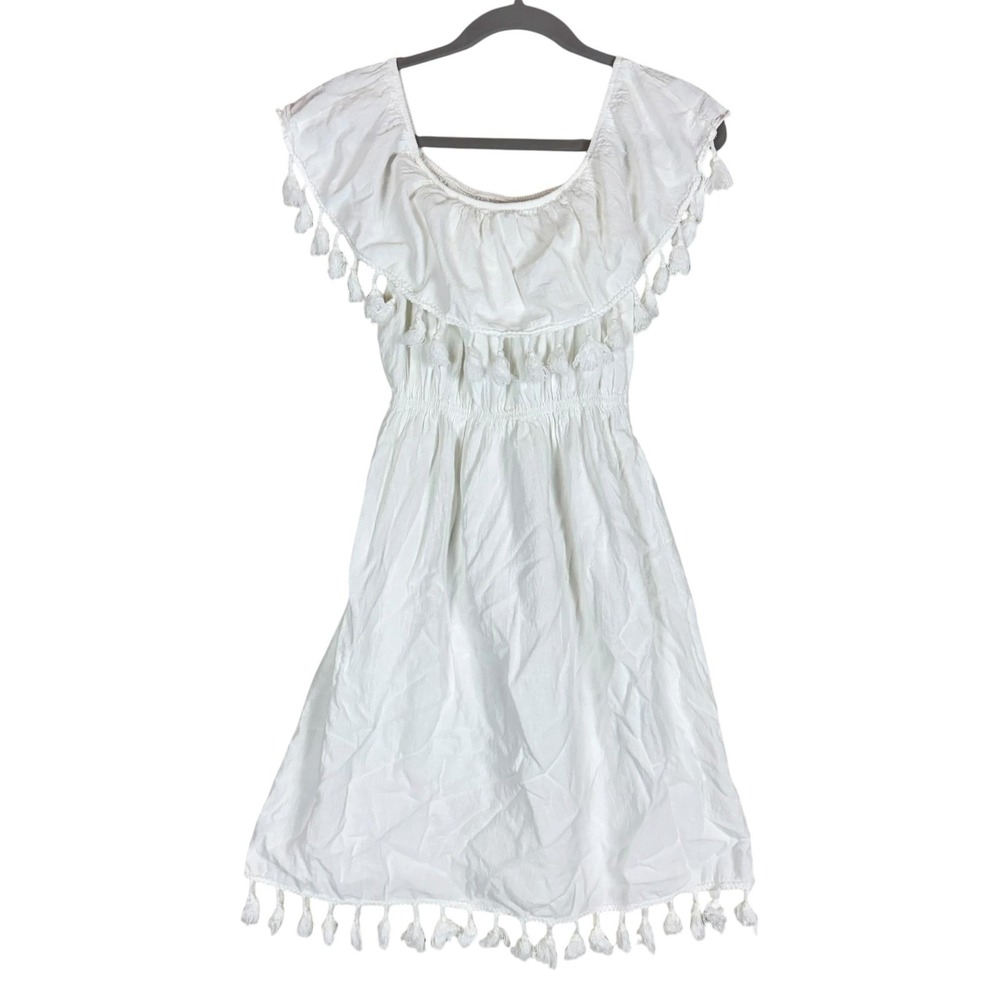 Seaspice Dress Womens L White Tassel Smocked Scoop Neck Sundress Peruvian Cotton